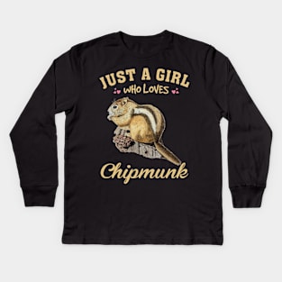 Just A Girl Who Loves Chipmunk Love, Trendy Tee for Animal Admirers Kids Long Sleeve T-Shirt